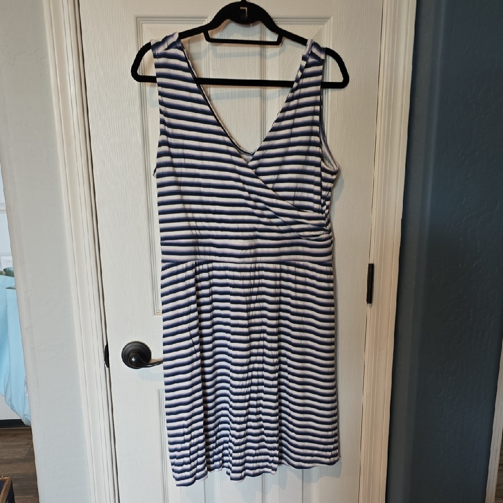 Maurices Navy and White Striped Midi Dress L